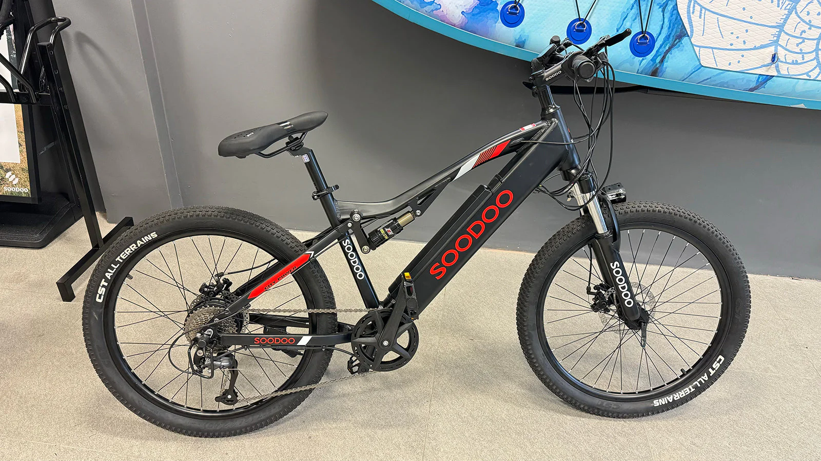 SOODOO Racing Electric Bike | Full Dual Suspension Mountain Electric Bike | Red Electric mountain Ebike