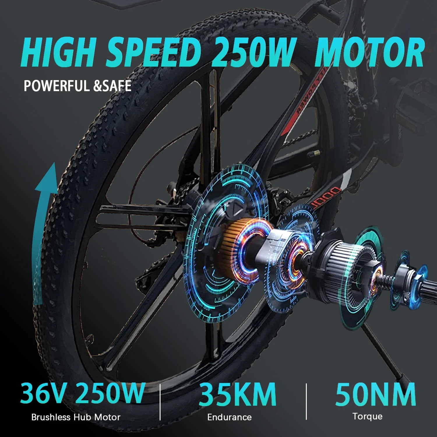 SOODOO Electric Bike | Red Warrier 26" Electric Mountain Pedal E-Bike | 36V12A Battery with Integrated wheels | - Image 7